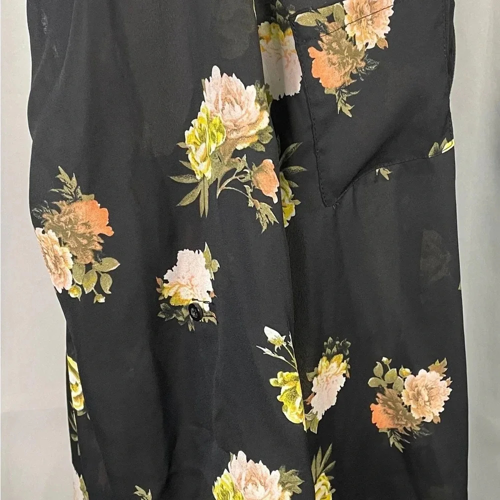 Rue21 Floral‎ Blouse zipper front roll cuff sleeves - Picture 4 of 7